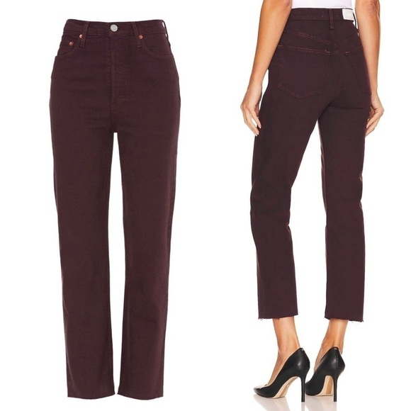 NWT RE/DONE 70s High Waist Stovepipe Straight Leg Ankle Crop Plum Denim Jeans 25 - Picture 8 of 9